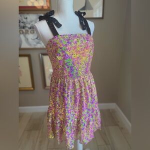 New! QUEEN OF SPARKLES Neon Sequin Tie Sleeve Dress